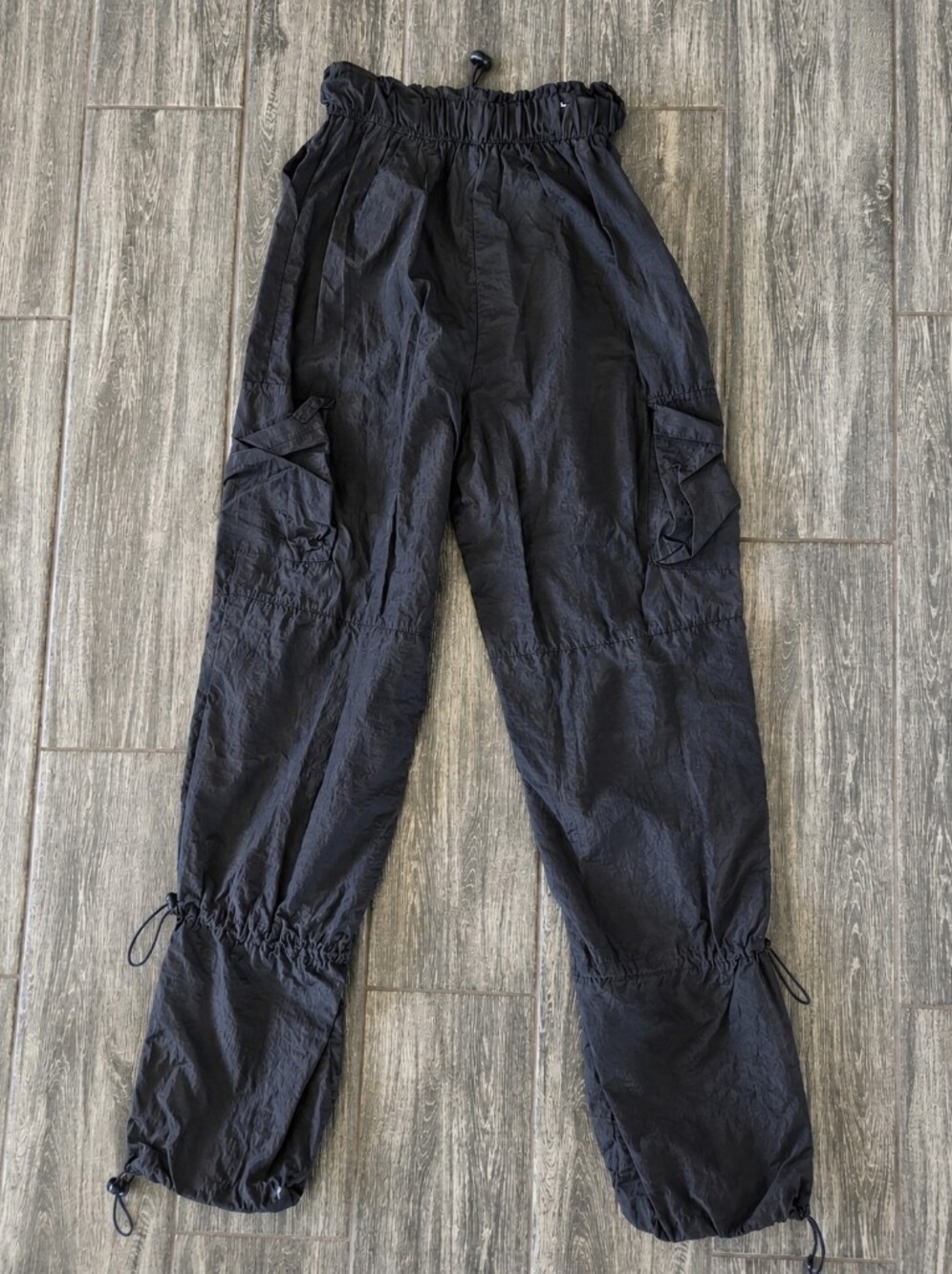 Rue21 Black Parachute Cargo Pants XS Y2K Baggy Utility Drawstring